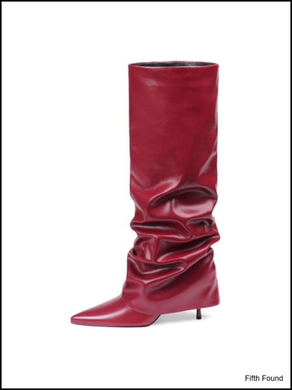 Knee High Fold Over Boots Pointed Stiletto Heels Slouchy Wide Calf PU Leather